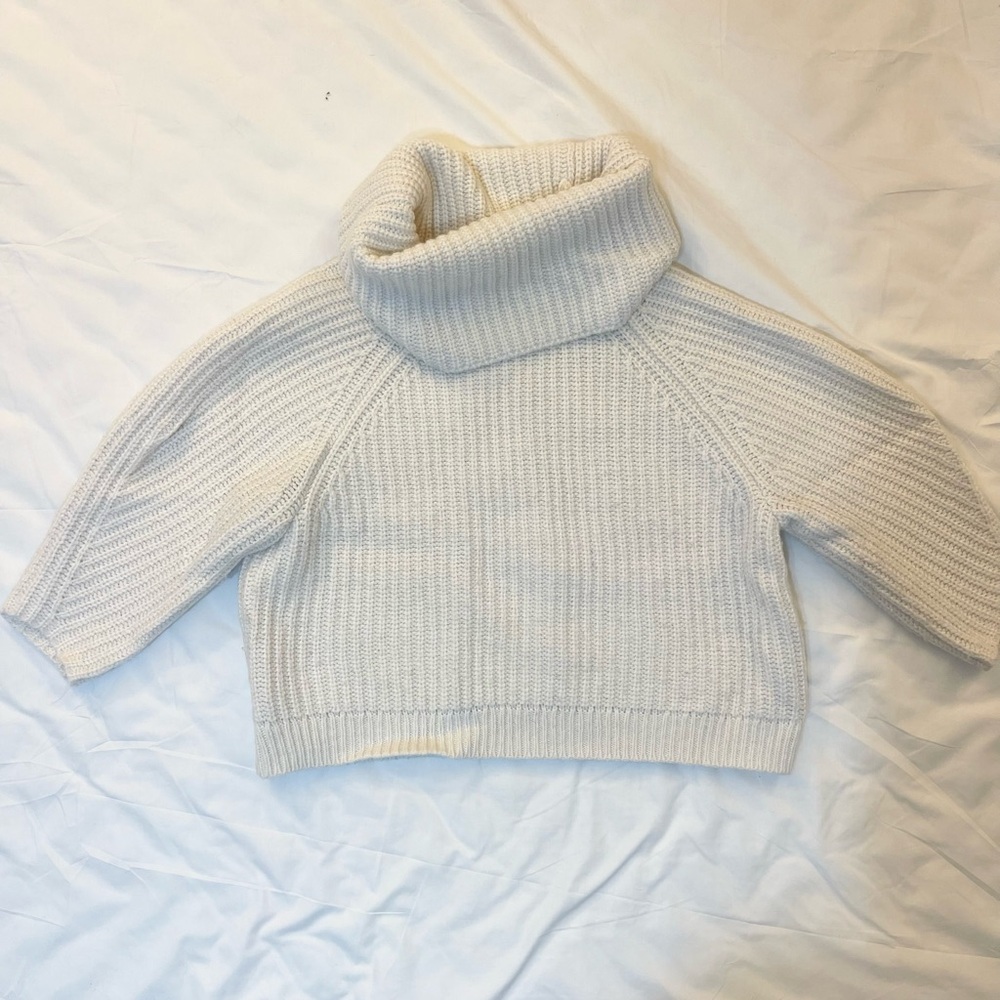 Cozy Cropped White Turtleneck Sweater